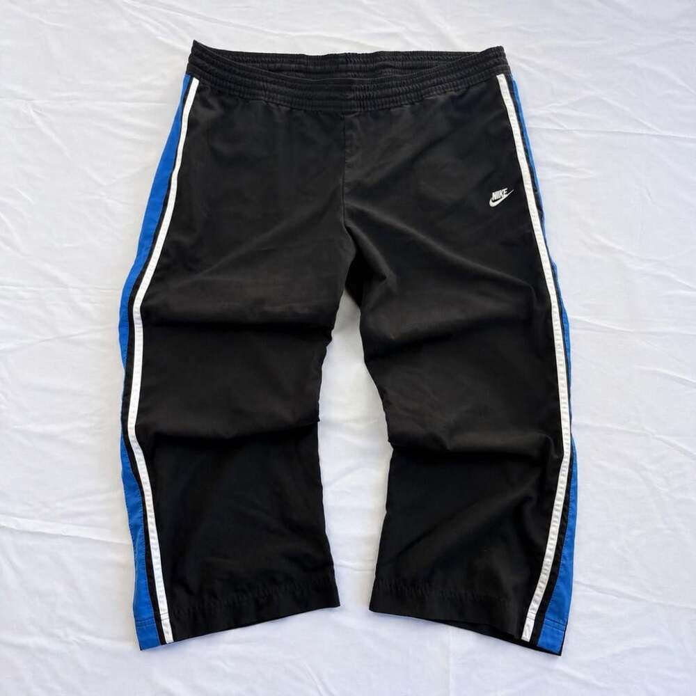 Nike Y2K Capri Track Pants Size M Black Blue White Side Stripes